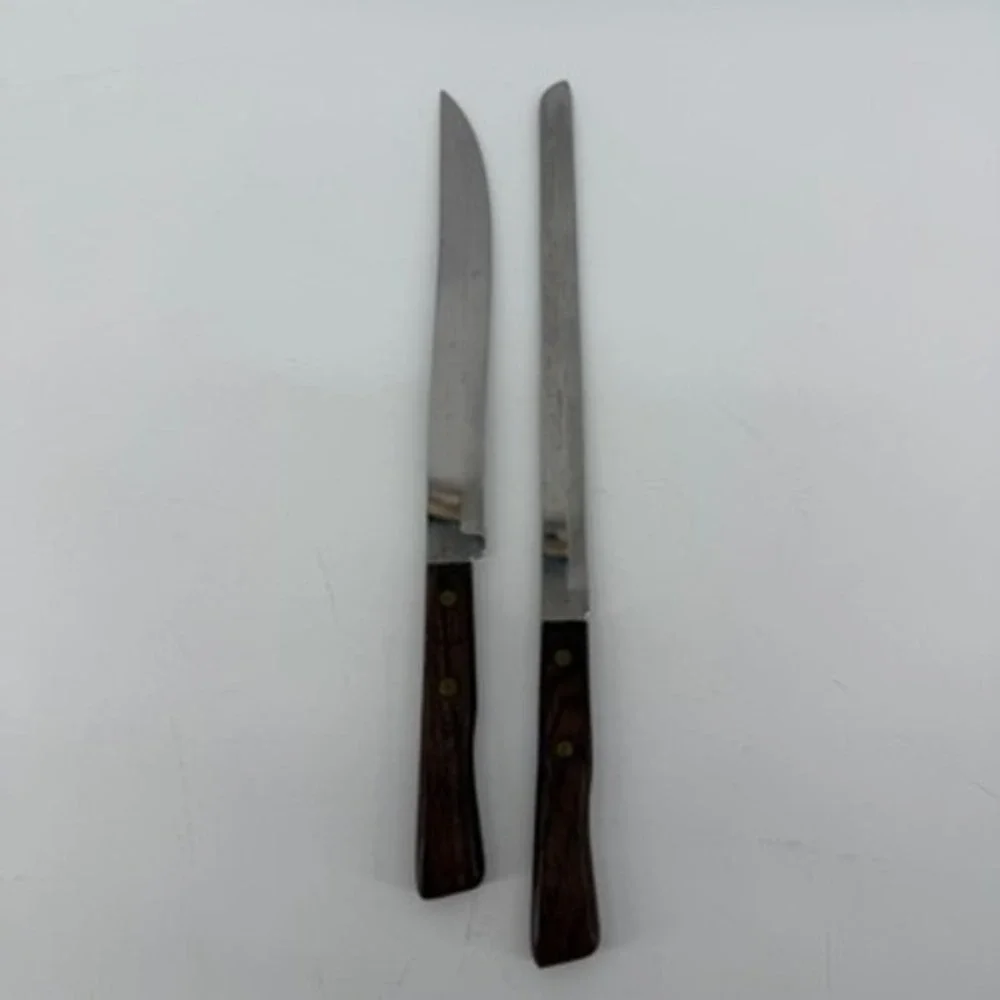 Forgecraft Vintage Stainless USA Knife Set 2pc Wood Handle Slicer Utility Knife